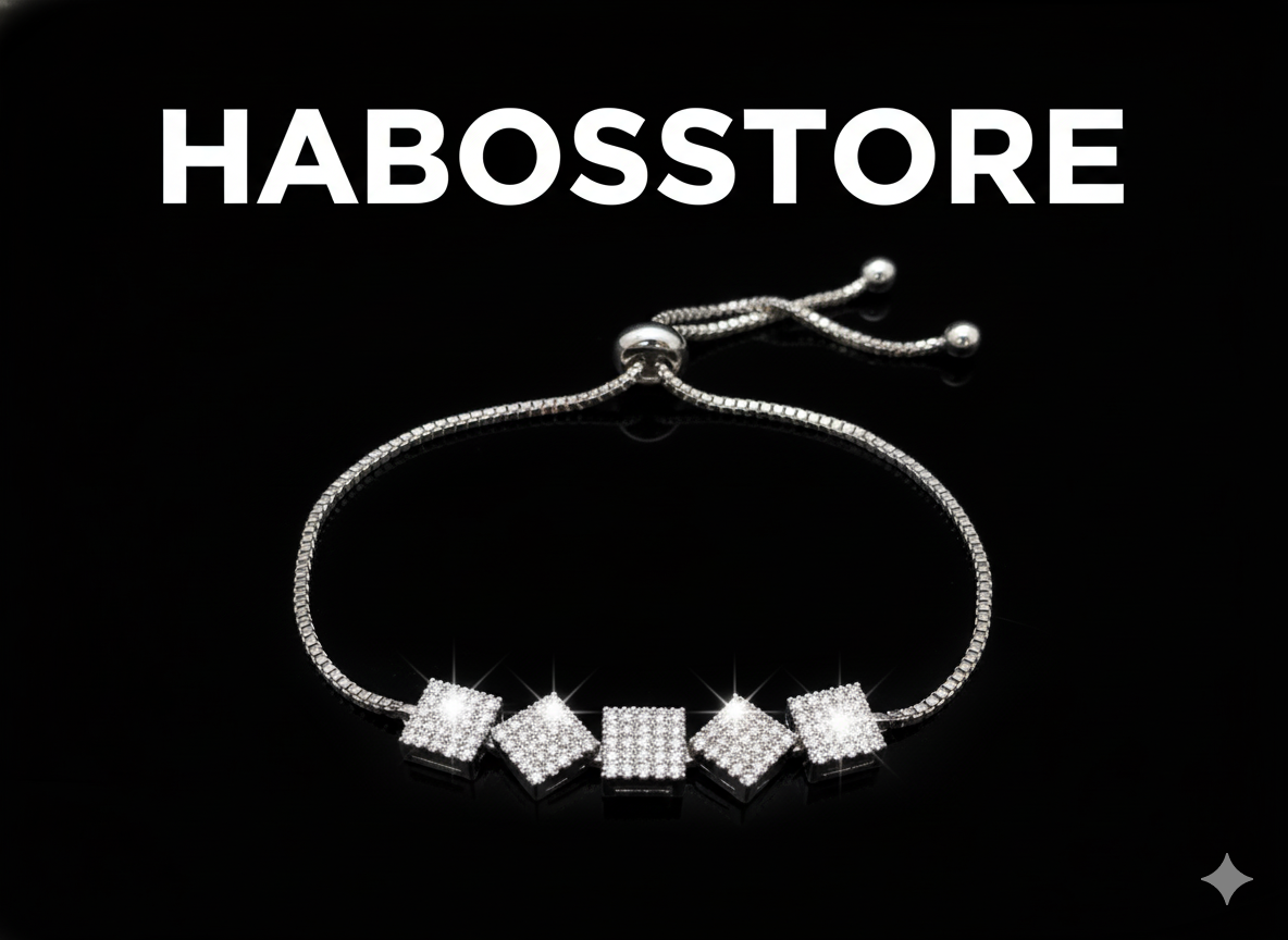 “Sparkle Mix” Zirkon Taşlı Parıltılı Zincirli Üçgen-Kare Taş Detaylı Bileklik Habos Store
