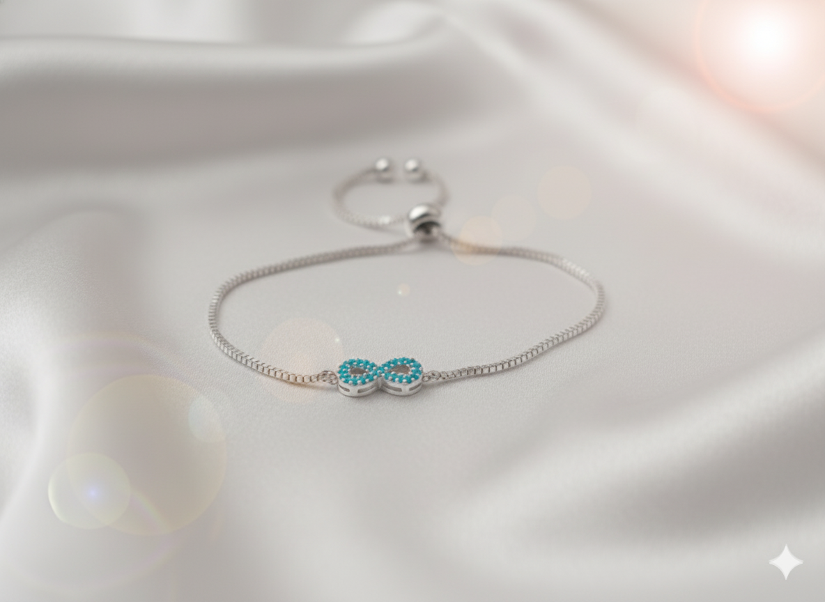 “Blue Infinity” Mavi Taşlı Sonsuzluk İşaretli Zirkon Kadın Bileklik Habos Store