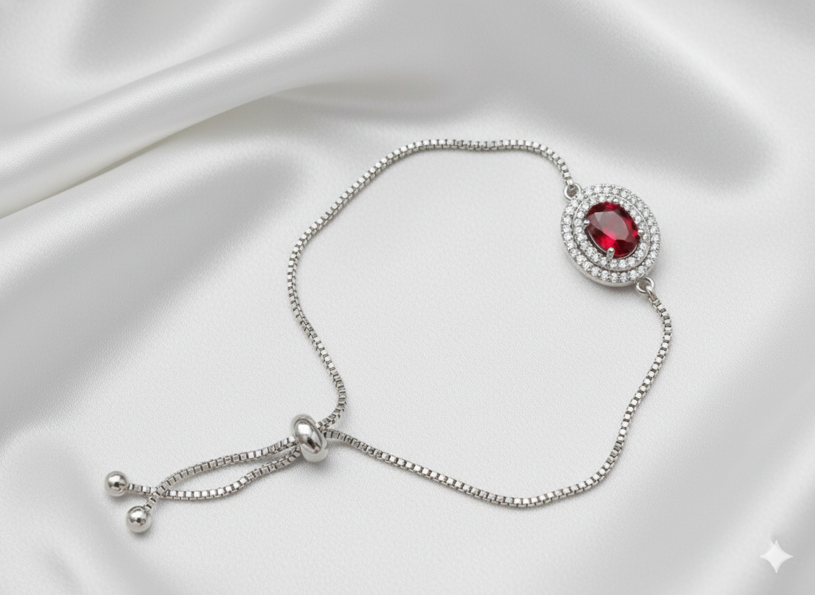 “Red Sparkle” Kırmızı Taşlı Parıltılı Zirkon Kadın Bileklik Habos Store