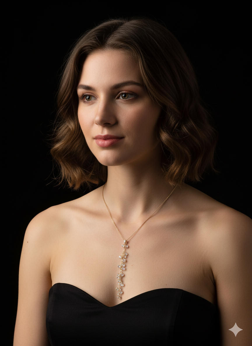 “Golden Spark” Altın ve Beyaz Taş Renkli Parıldayan Boncuklu Paslanmaz Çelik Kolye Habos Store