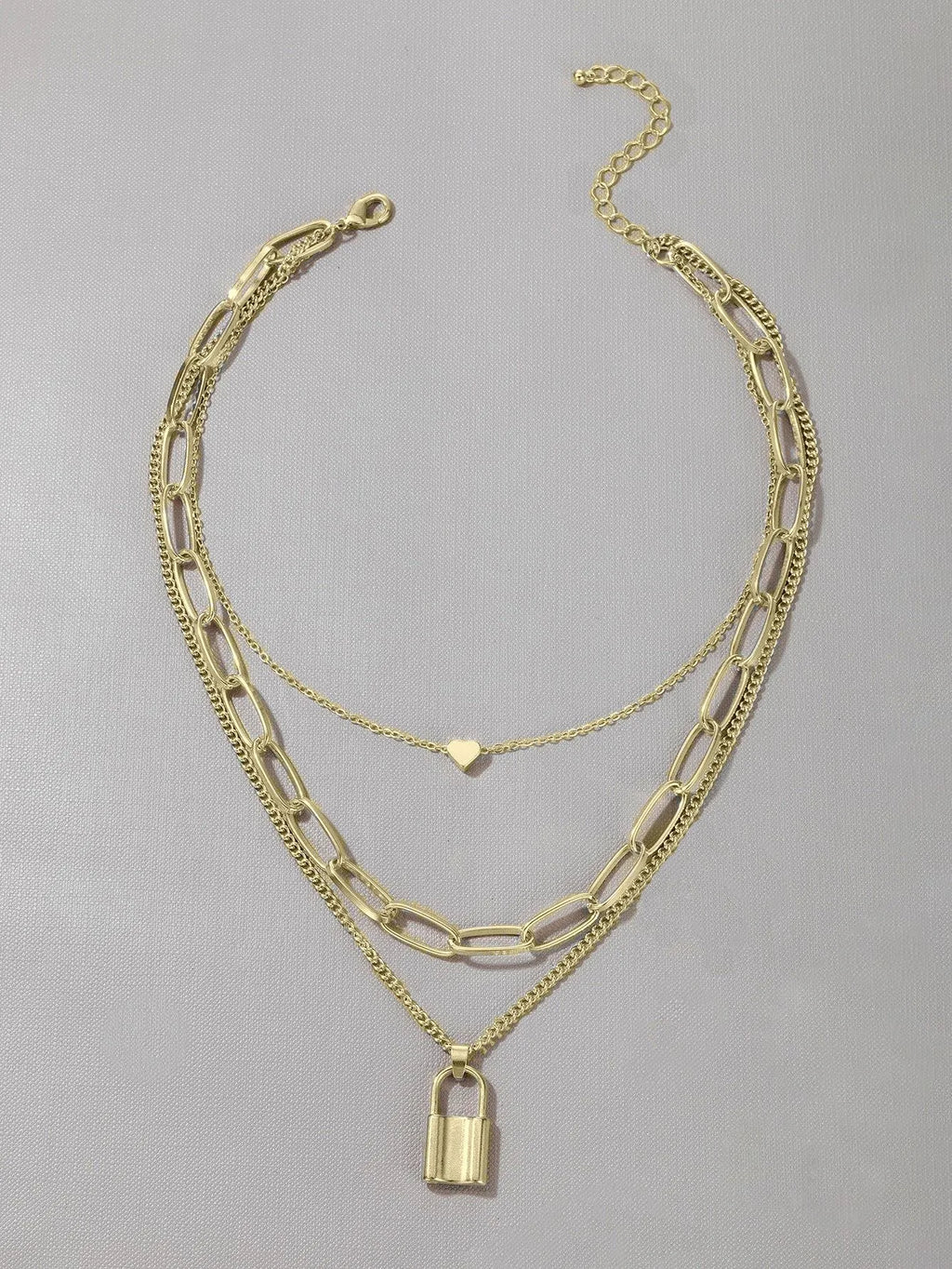 “Golden Heart” Altın Renkli 3 Katmanlı Kalp Zincir Kolye Habos Store