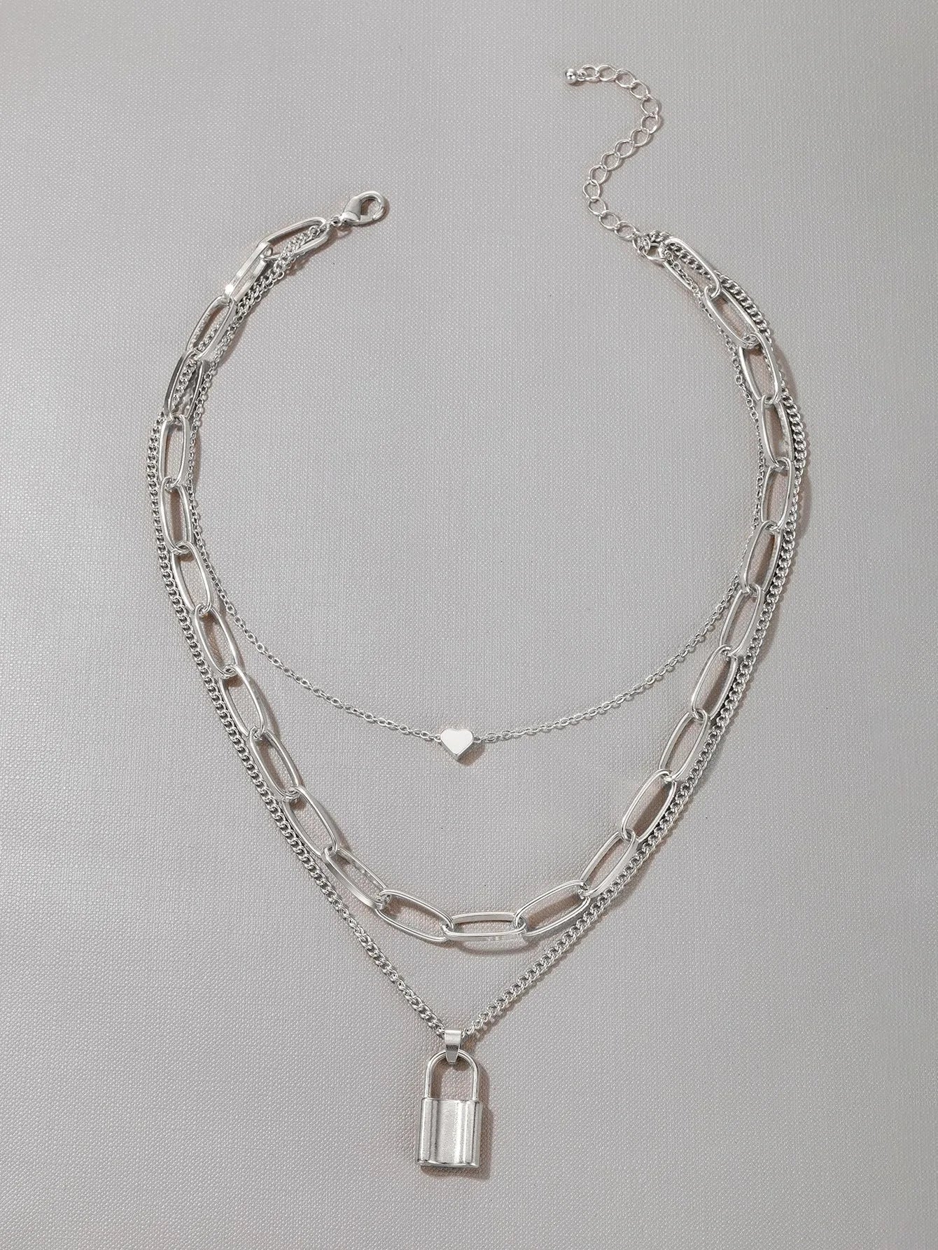 “Silver Heart” Gümüş Renkli 3 Katmanlı Kalp Zincir Kolye Habos Store