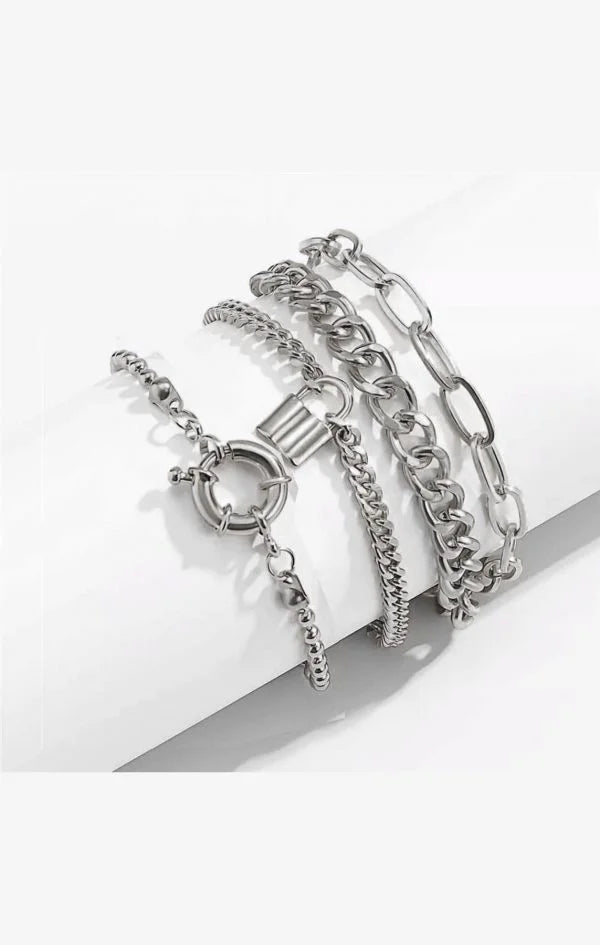 “Soft Harmony” Gümüş Rengi 4’lü Kadın Bileklik Seti Habos Store