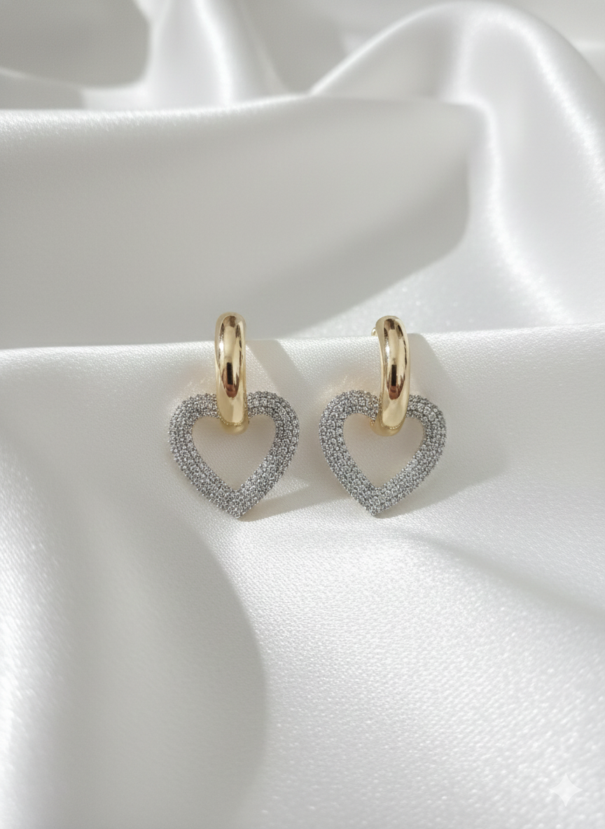 “Golden Heart” Kalpli Taşlı Altın Kaplama Kadın Küpe Habos Store