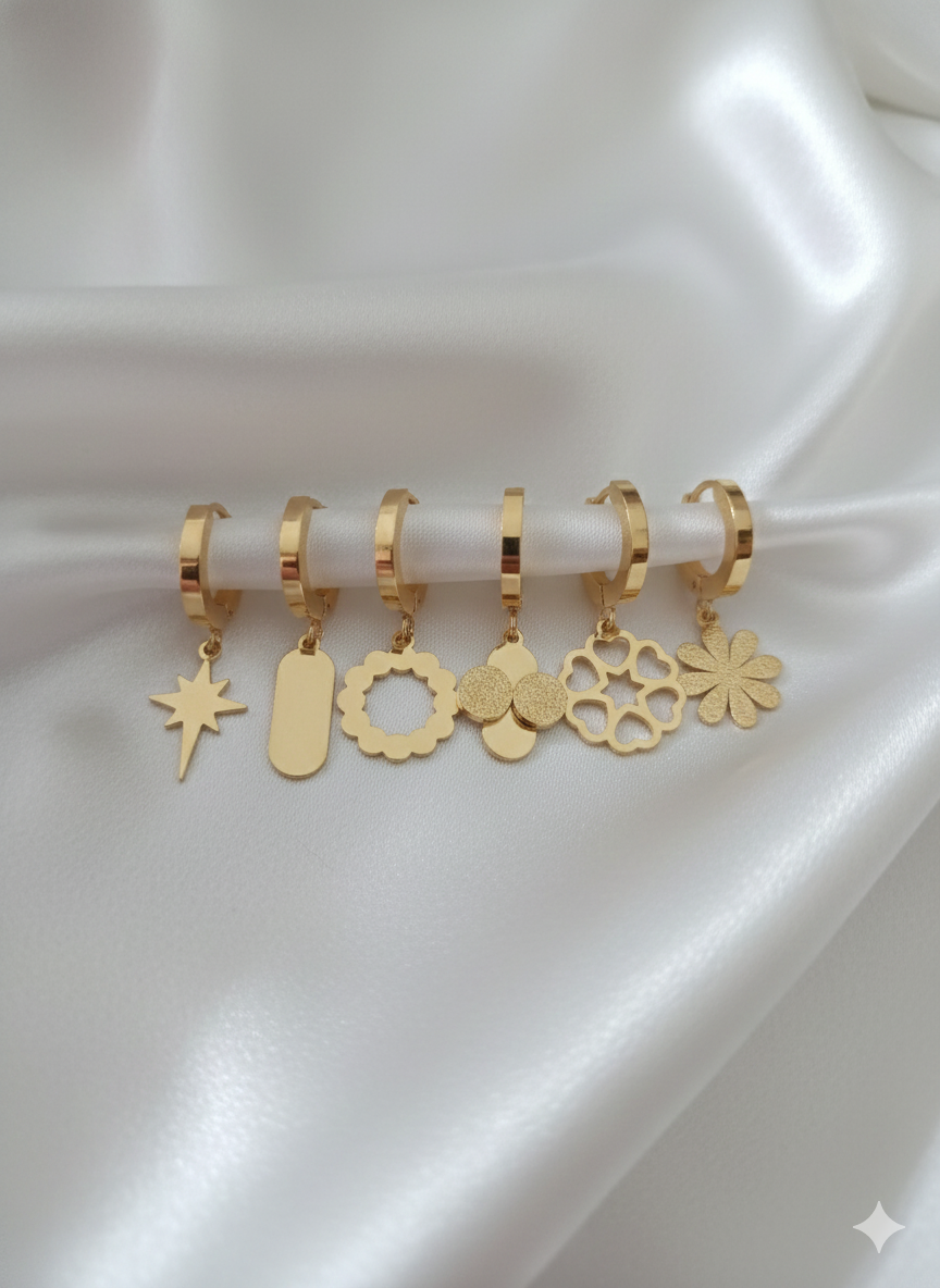 “Golden Harmony” Altın Renkli 3 Çift Kadın Küpe Seti Habos Store