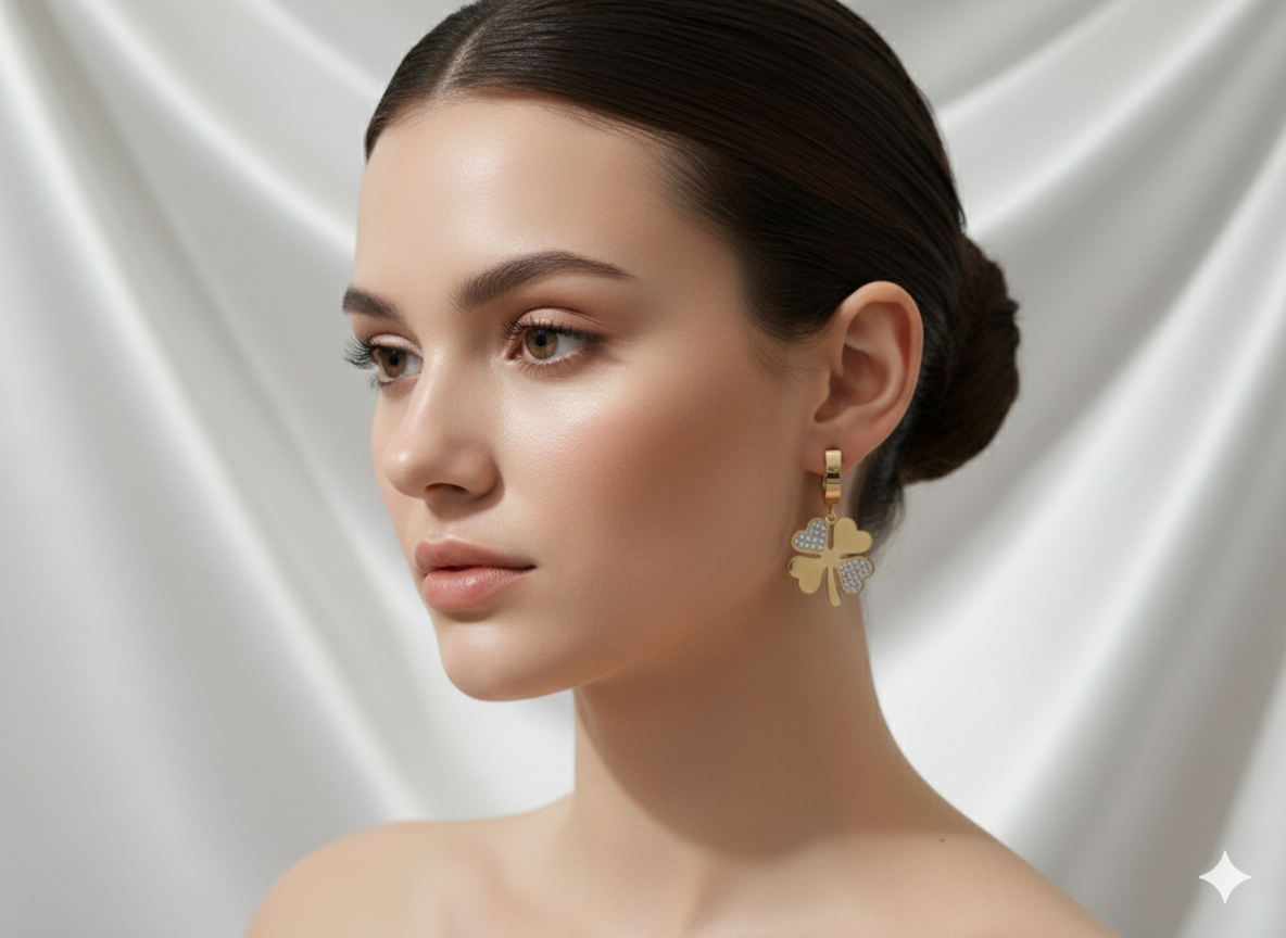 “Golden Blossom” Taşlı Çiçekli Altın Kaplama Kadın Küpe Habos Store