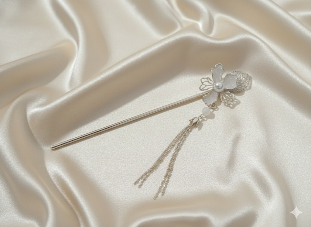 “FloraShine Imperial Hairpin” Paslanmaz Çelik Çiçek Figürlü Taşlı Çin Tokası Habos Store