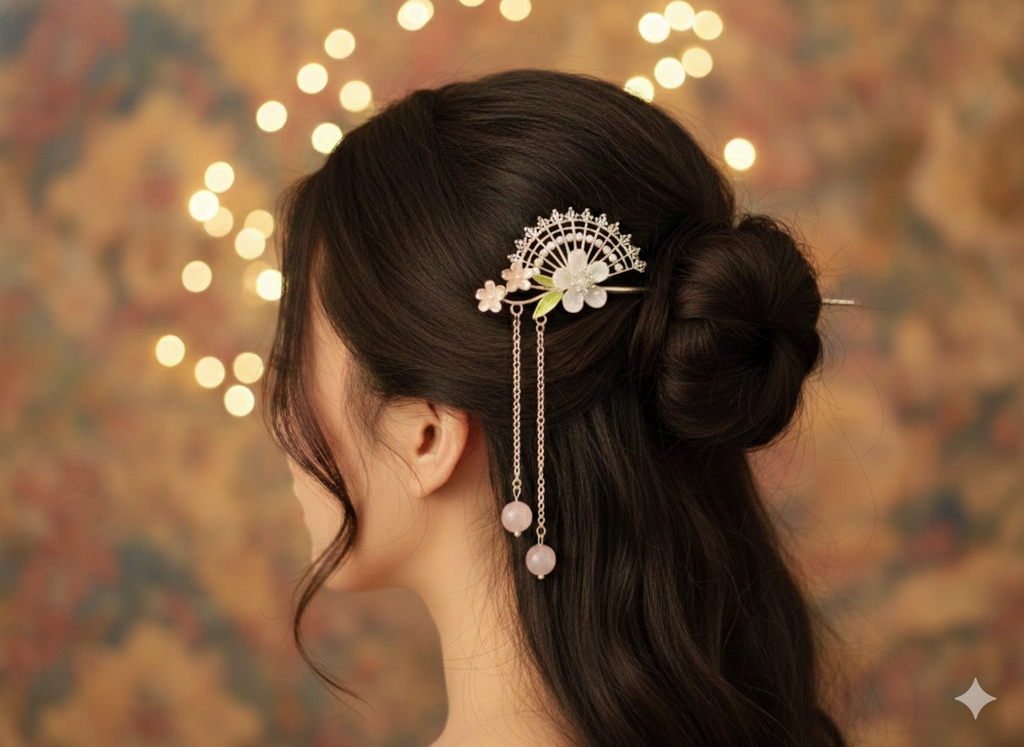 “CrystalDynasty Luxe Hairpin” Paslanmaz Çelik Taşlı Gösterişli Çin Tokası Habos Store