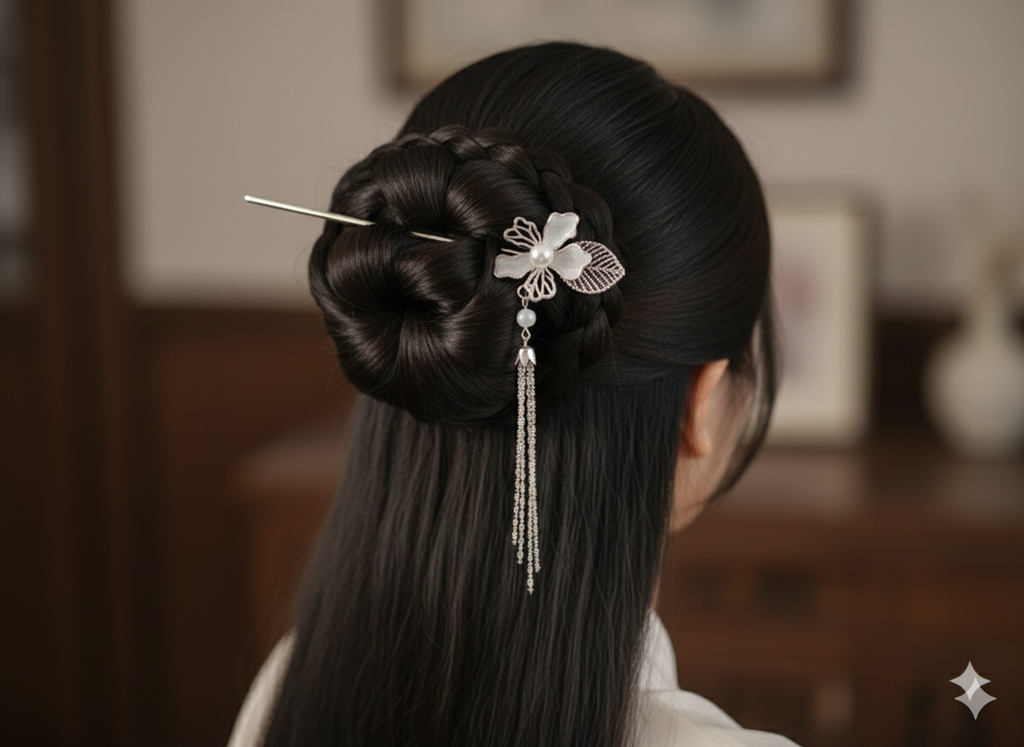 “FloraShine Imperial Hairpin” Paslanmaz Çelik Çiçek Figürlü Taşlı Çin Tokası Habos Store