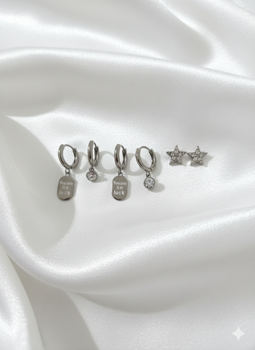 “Silver Harmony” Gümüş Renkli 3 Çift Kadın Küpe Seti Habos Store